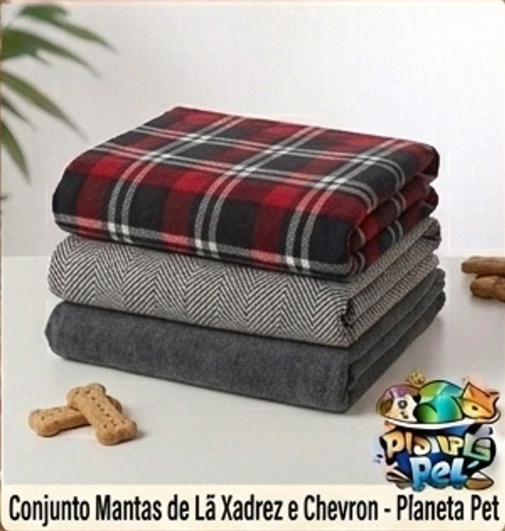 Conjunto de Mantas de Lã Xadrez e Chevron